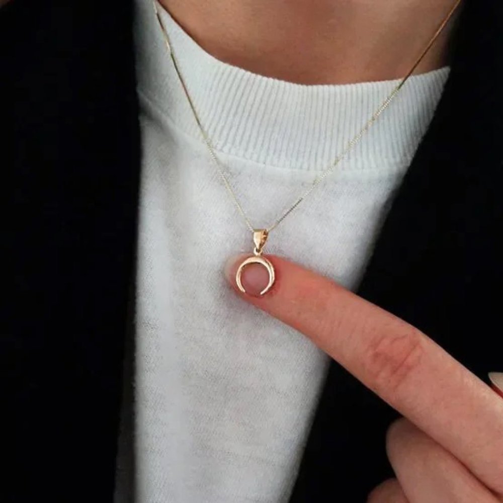 10K Real Solid Yellow Gold Crescent Moon Charm Pendant Necklace Stamped 10K